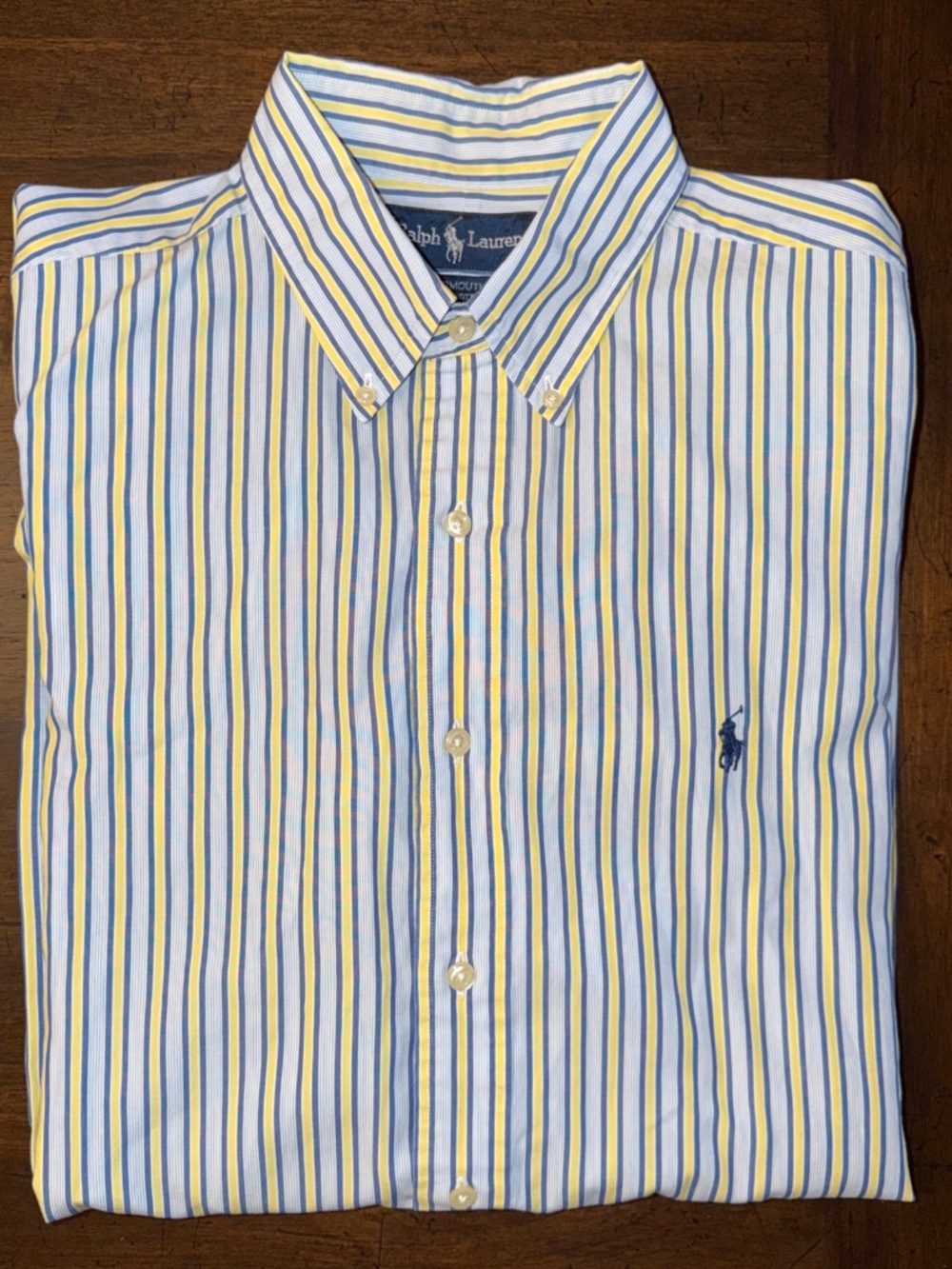 Ralph Lauren Men’s Yarmouth Cotton Blue Yellow Stripe Button Down Shirt 16 34/35